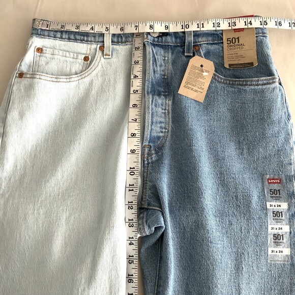 Levi’s Blue 2-tone 501 Cropped Waterless Rigid Jeans 31 - Picture 6 of 13